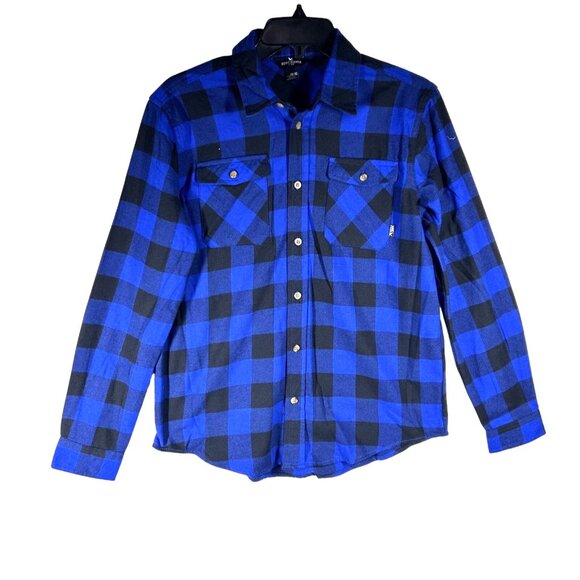 Eddie‎ Bauer Shirt Kids Blue & Black Plaid L (14/16) Button-Up Long Sleeve NWT - Picture 1 of 8